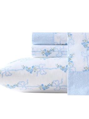 Viral ~ Laura Ashley Queen Blue/White Floral Cottage Sheet Set ~ Charming NWT
